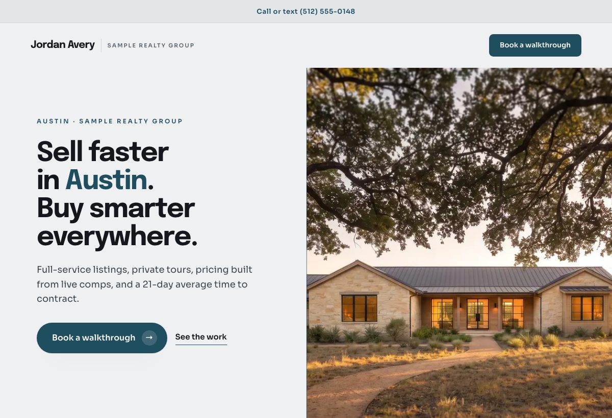 The Meridian design as a finished website