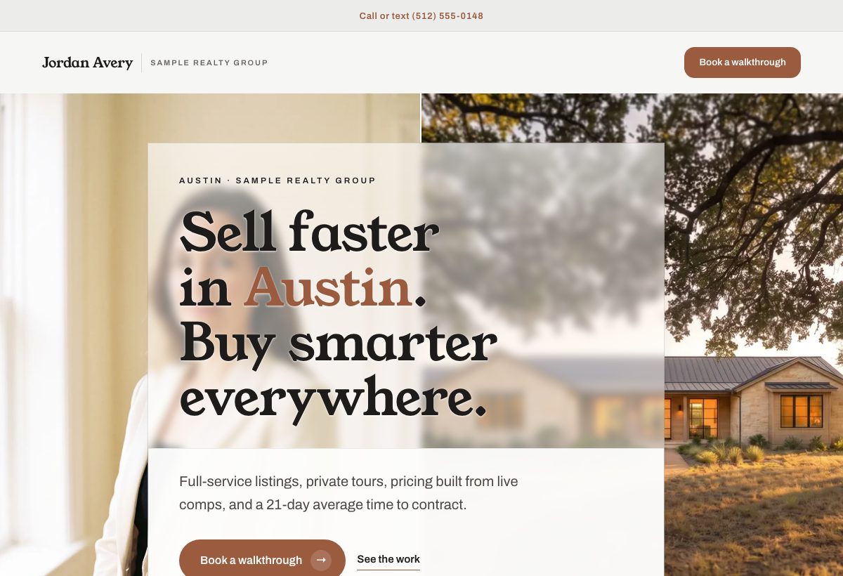 The Studio Portrait design as a finished website